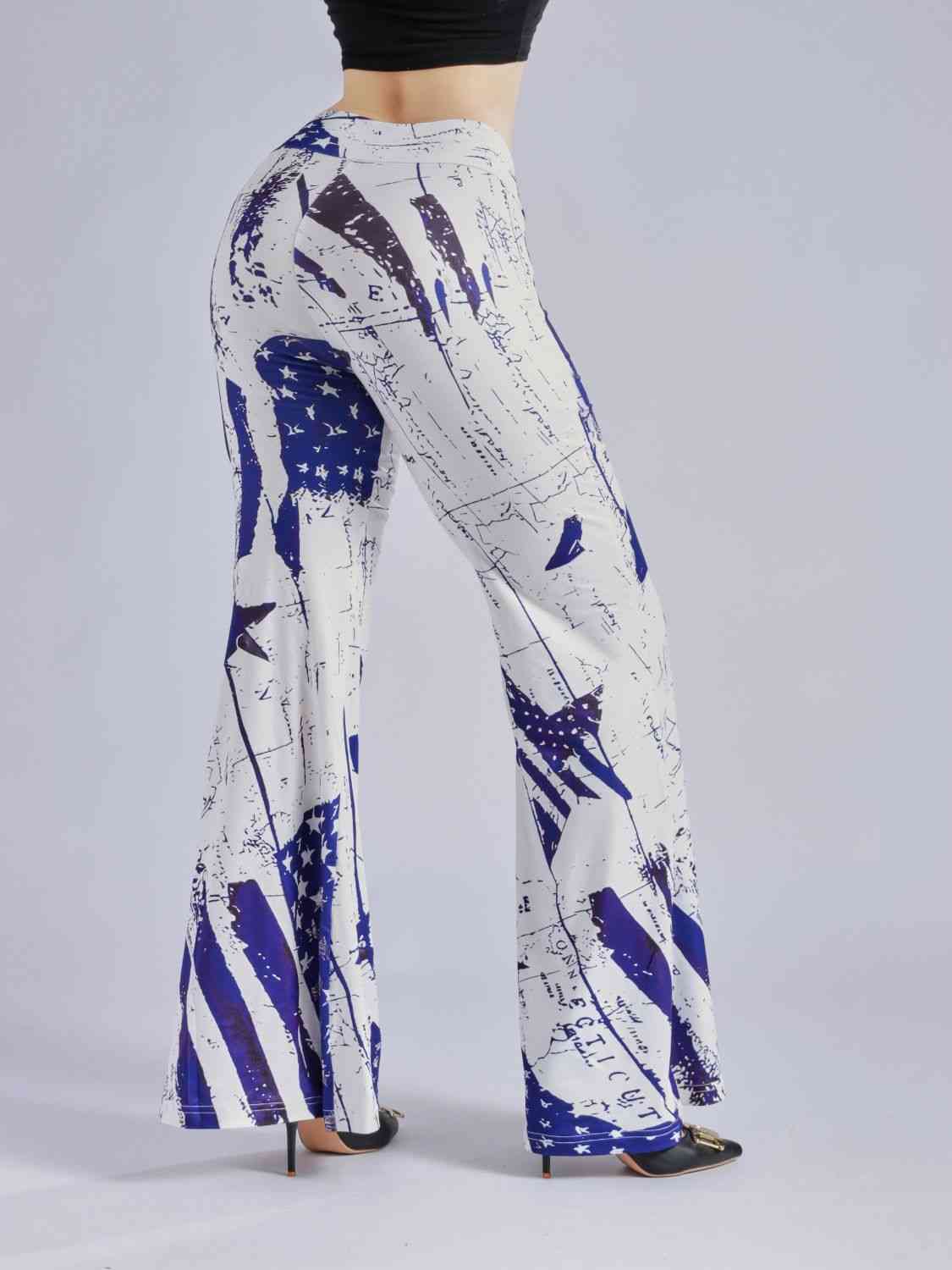 Printed Wide Waistband Flare Pants